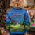 Faroe Islands Christmas Kid Ugly Christmas Sweater with Santa Riding Sheep Grass Roof Houses and Blue Nordic Pattern Design - Wonder Print Shop