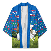 Faroe Islands Christmas Kimono with Santa Riding Sheep Grass Roof Houses and Blue Nordic Pattern Design - Wonder Print Shop