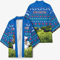 Faroe Islands Christmas Kimono with Santa Riding Sheep Grass Roof Houses and Blue Nordic Pattern Design - Wonder Print Shop