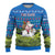 Faroe Islands Christmas Ugly Christmas Sweater with Santa Riding Sheep Grass Roof Houses and Blue Nordic Pattern Design - Wonder Print Shop