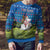 Faroe Islands Christmas Ugly Christmas Sweater with Santa Riding Sheep Grass Roof Houses and Blue Nordic Pattern Design - Wonder Print Shop