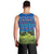 Faroe Islands Christmas Men Tank Top with Santa Riding Sheep Grass Roof Houses and Blue Nordic Pattern Design - Wonder Print Shop