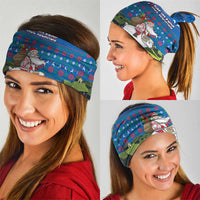 Faroe Islands Christmas Neck Gaiter with Santa Riding Sheep Grass Roof Houses and Blue Nordic Pattern Design - Wonder Print Shop