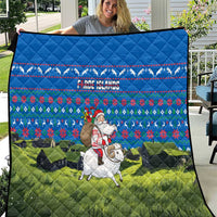 Faroe Islands Christmas Quilt with Santa Riding Sheep Grass Roof Houses and Blue Nordic Pattern Design - Wonder Print Shop