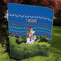 Faroe Islands Christmas Quilt with Santa Riding Sheep Grass Roof Houses and Blue Nordic Pattern Design - Wonder Print Shop