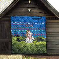 Faroe Islands Christmas Quilt with Santa Riding Sheep Grass Roof Houses and Blue Nordic Pattern Design - Wonder Print Shop