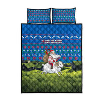 Faroe Islands Christmas Quilt Bed Set with Santa Riding Sheep Grass Roof Houses and Blue Nordic Pattern Design - Wonder Print Shop