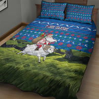 Faroe Islands Christmas Quilt Bed Set with Santa Riding Sheep Grass Roof Houses and Blue Nordic Pattern Design - Wonder Print Shop