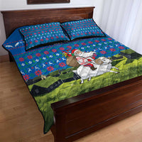 Faroe Islands Christmas Quilt Bed Set with Santa Riding Sheep Grass Roof Houses and Blue Nordic Pattern Design - Wonder Print Shop
