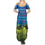 Faroe Islands Christmas Summer Maxi Dress with Santa Riding Sheep Grass Roof Houses and Blue Nordic Pattern Design - Wonder Print Shop