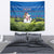 Faroe Islands Christmas Tapestry with Santa Riding Sheep Grass Roof Houses and Blue Nordic Pattern Design - Wonder Print Shop