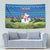 Faroe Islands Christmas Tapestry with Santa Riding Sheep Grass Roof Houses and Blue Nordic Pattern Design - Wonder Print Shop