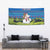 Faroe Islands Christmas Tapestry with Santa Riding Sheep Grass Roof Houses and Blue Nordic Pattern Design - Wonder Print Shop