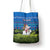 Faroe Islands Christmas Tote Bag with Santa Riding Sheep Grass Roof Houses and Blue Nordic Pattern Design - Wonder Print Shop