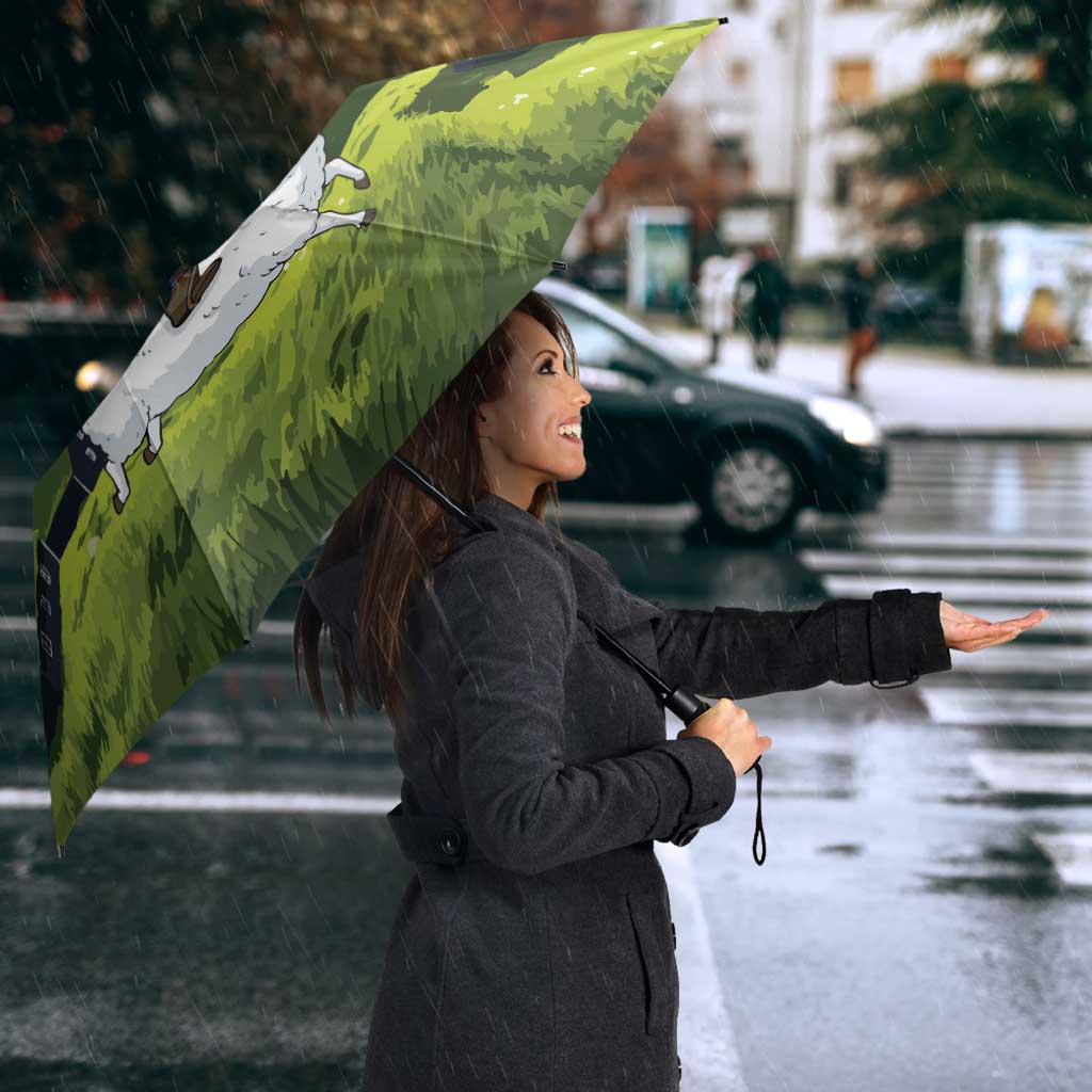 Faroe Islands Christmas Umbrella with Santa Riding Sheep Grass Roof Houses and Blue Nordic Pattern Design - Wonder Print Shop