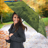 Faroe Islands Christmas Umbrella with Santa Riding Sheep Grass Roof Houses and Blue Nordic Pattern Design - Wonder Print Shop