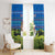 Faroe Islands Christmas Window Curtain with Santa Riding Sheep Grass Roof Houses and Blue Nordic Pattern Design - Wonder Print Shop