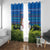 Faroe Islands Christmas Window Curtain with Santa Riding Sheep Grass Roof Houses and Blue Nordic Pattern Design - Wonder Print Shop