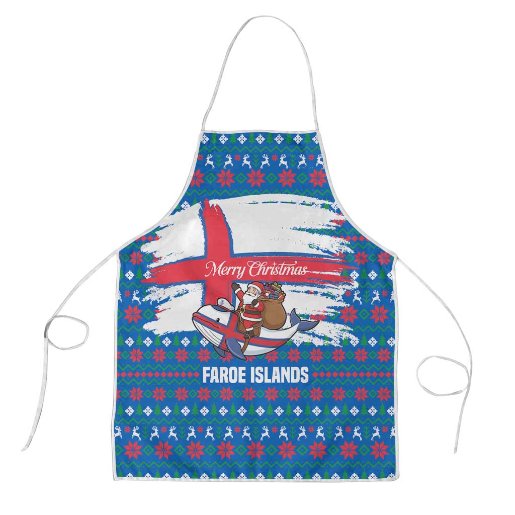 Faroe Islands Christmas Apron with Santa Riding Whale Faroe Flag and Blue Nordic Winter Pattern Design - Wonder Print Shop