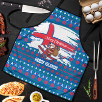 Faroe Islands Christmas Apron with Santa Riding Whale Faroe Flag and Blue Nordic Winter Pattern Design - Wonder Print Shop