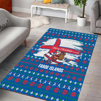 Faroe Islands Christmas Area Rug with Santa Riding Whale Faroe Flag and Blue Nordic Winter Pattern Design - Wonder Print Shop