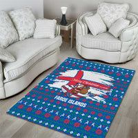 Faroe Islands Christmas Area Rug with Santa Riding Whale Faroe Flag and Blue Nordic Winter Pattern Design - Wonder Print Shop