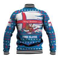 Faroe Islands Christmas Baseball Jacket with Santa Riding Whale Faroe Flag and Blue Nordic Winter Pattern Design - Wonder Print Shop
