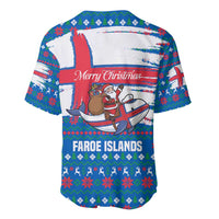 Faroe Islands Christmas Baseball Jersey with Santa Riding Whale Faroe Flag and Blue Nordic Winter Pattern Design - Wonder Print Shop