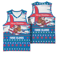 Faroe Islands Christmas Basketball Jersey with Santa Riding Whale Faroe Flag and Blue Nordic Winter Pattern Design - Wonder Print Shop