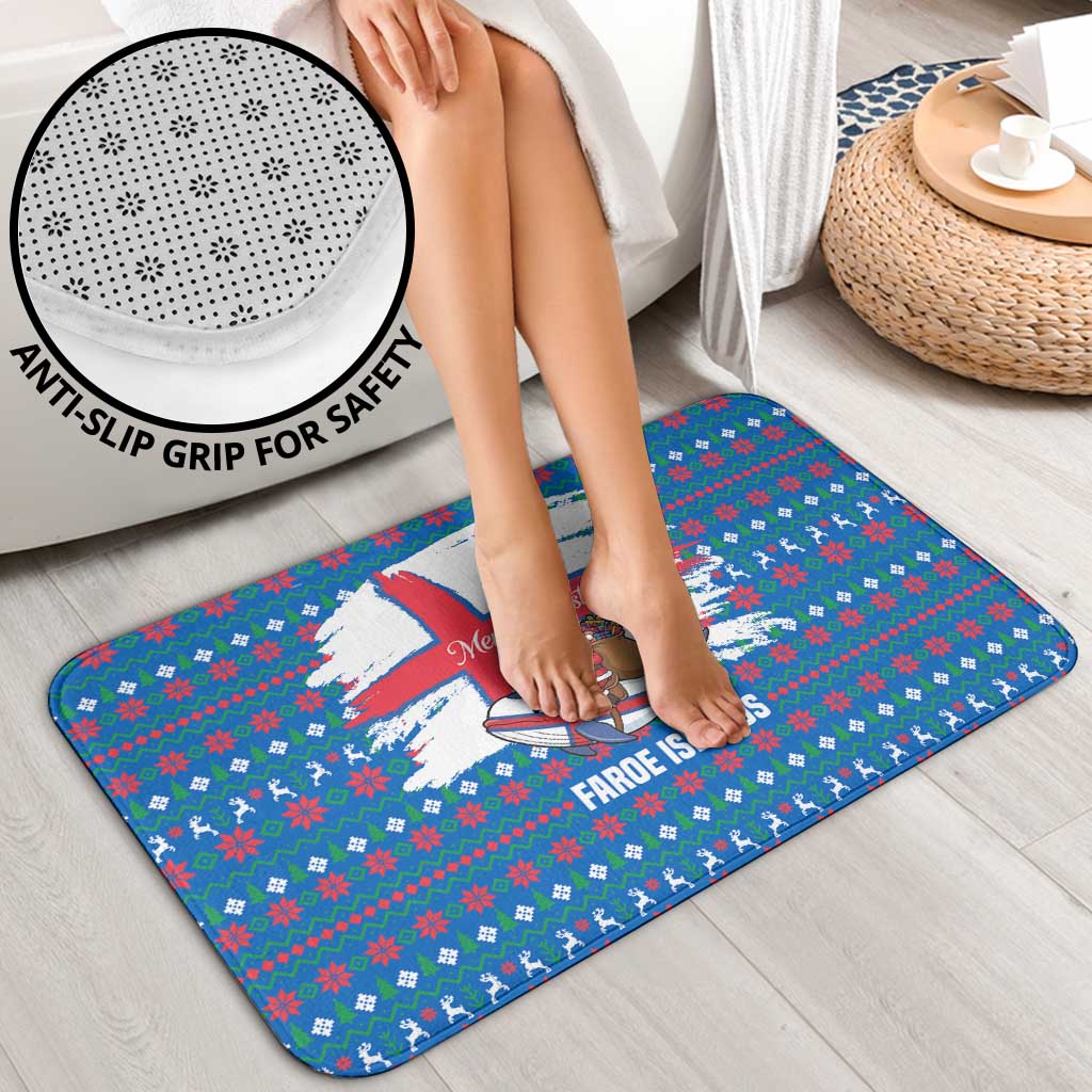 Faroe Islands Christmas Bathroom Set with Santa Riding Whale Faroe Flag and Blue Nordic Winter Pattern Design - Wonder Print Shop