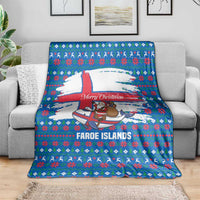 Faroe Islands Christmas Blanket with Santa Riding Whale Faroe Flag and Blue Nordic Winter Pattern Design - Wonder Print Shop