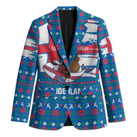 Faroe Islands Christmas Blazer with Santa Riding Whale Faroe Flag and Blue Nordic Winter Pattern Design - Wonder Print Shop
