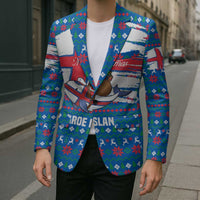 Faroe Islands Christmas Blazer with Santa Riding Whale Faroe Flag and Blue Nordic Winter Pattern Design - Wonder Print Shop