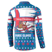 Faroe Islands Christmas Button Sweatshirt with Santa Riding Whale Faroe Flag and Blue Nordic Winter Pattern Design - Wonder Print Shop