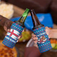 Faroe Islands Christmas 4 in 1 Can Cooler Tumbler with Santa Riding Whale Faroe Flag and Blue Nordic Winter Pattern Design - Wonder Print Shop