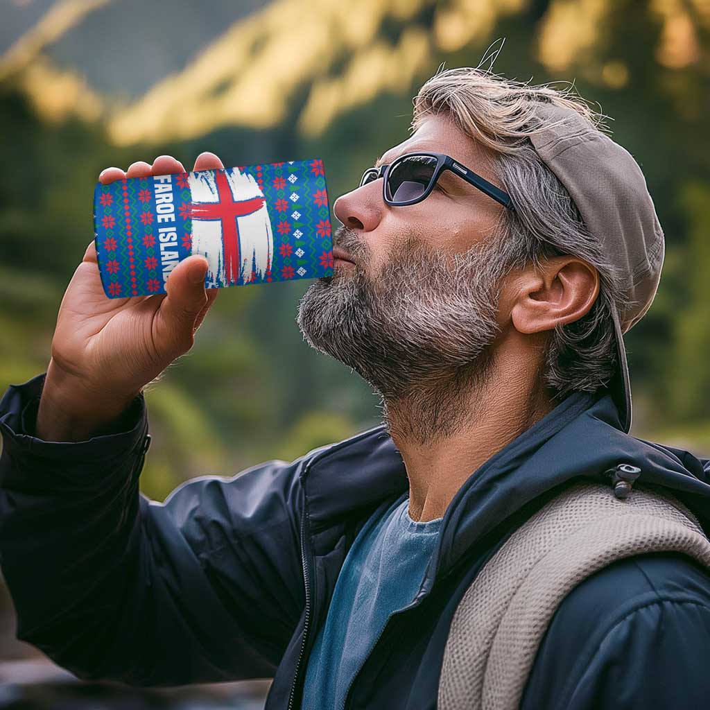 Faroe Islands Christmas 4 in 1 Can Cooler Tumbler with Santa Riding Whale Faroe Flag and Blue Nordic Winter Pattern Design - Wonder Print Shop