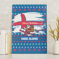 Faroe Islands Christmas Canvas Wall Art with Santa Riding Whale Faroe Flag and Blue Nordic Winter Pattern Design - Wonder Print Shop