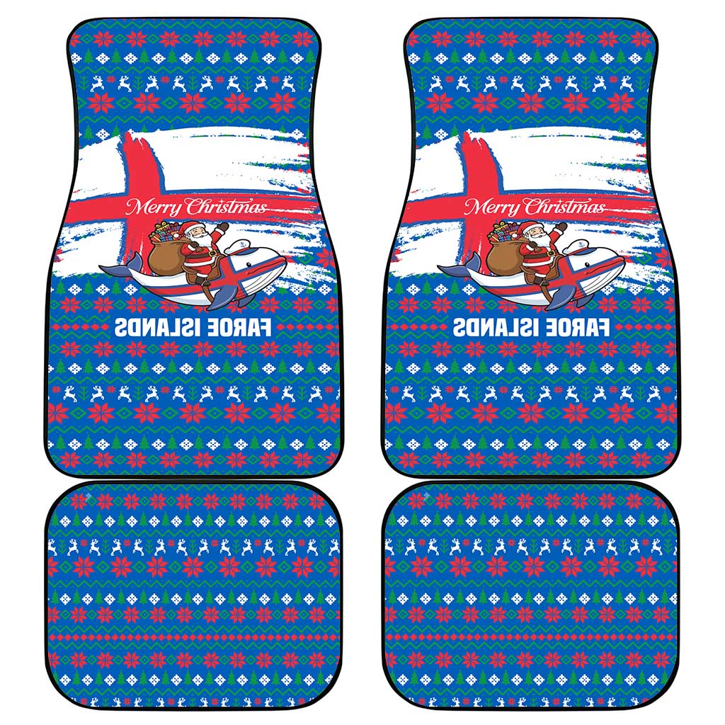 Faroe Islands Christmas Car Mats with Santa Riding Whale Faroe Flag and Blue Nordic Winter Pattern Design - Wonder Print Shop