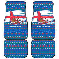 Faroe Islands Christmas Car Mats with Santa Riding Whale Faroe Flag and Blue Nordic Winter Pattern Design - Wonder Print Shop