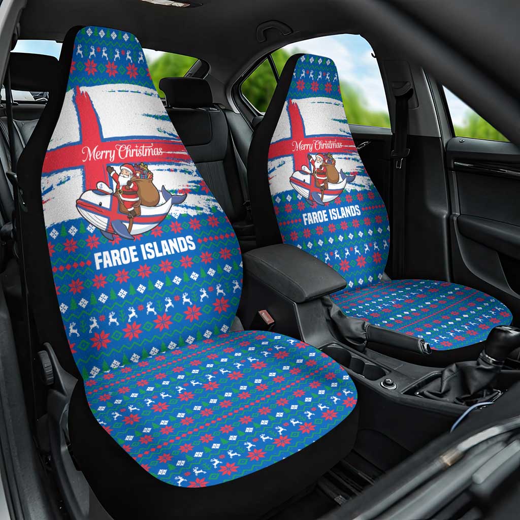 Faroe Islands Christmas Car Seat Cover with Santa Riding Whale Faroe Flag and Blue Nordic Winter Pattern Design - Wonder Print Shop