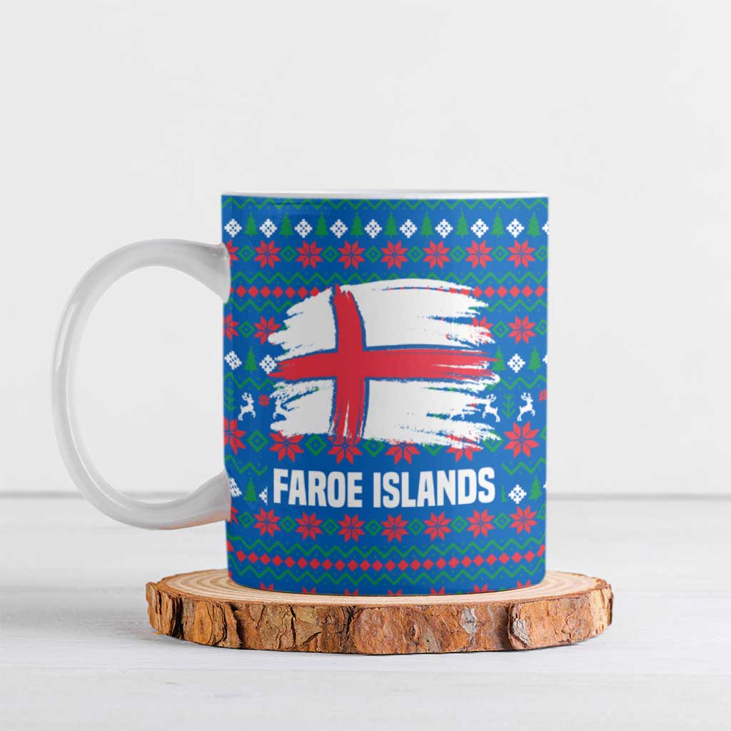 Faroe Islands Christmas Ceramic Mug with Santa Riding Whale Faroe Flag and Blue Nordic Winter Pattern Design - Wonder Print Shop