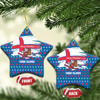 Faroe Islands Christmas Ceramic Ornament with Santa Riding Whale Faroe Flag and Blue Nordic Winter Pattern Design - Wonder Print Shop