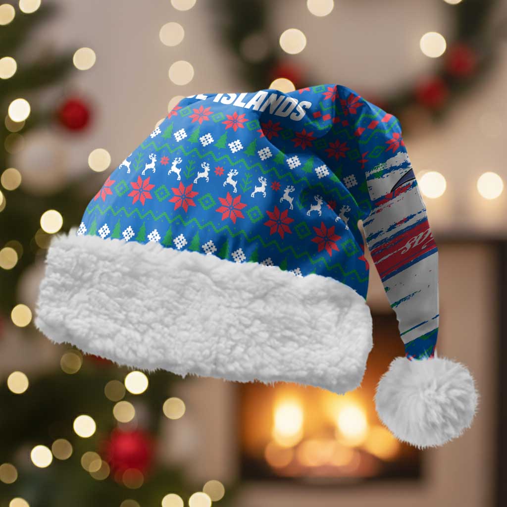 Faroe Islands Christmas Santa Hat with Santa Riding Whale Faroe Flag and Blue Nordic Winter Pattern Design - Wonder Print Shop