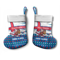 Faroe Islands Christmas Stocking with Santa Riding Whale Faroe Flag and Blue Nordic Winter Pattern Design - Wonder Print Shop
