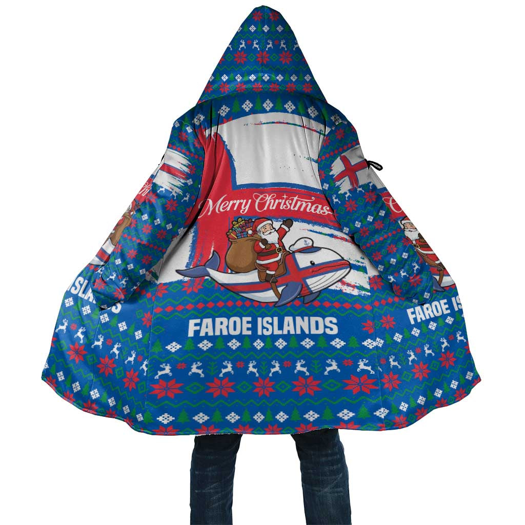 Faroe Islands Christmas Cloak with Santa Riding Whale Faroe Flag and Blue Nordic Winter Pattern Design - Wonder Print Shop