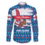 Faroe Islands Christmas Family Matching Long Sleeve Bodycon Dress and Hawaiian Shirt with Santa Riding Whale Faroe Flag and Blue Nordic Winter Pattern Design - Wonder Print Shop