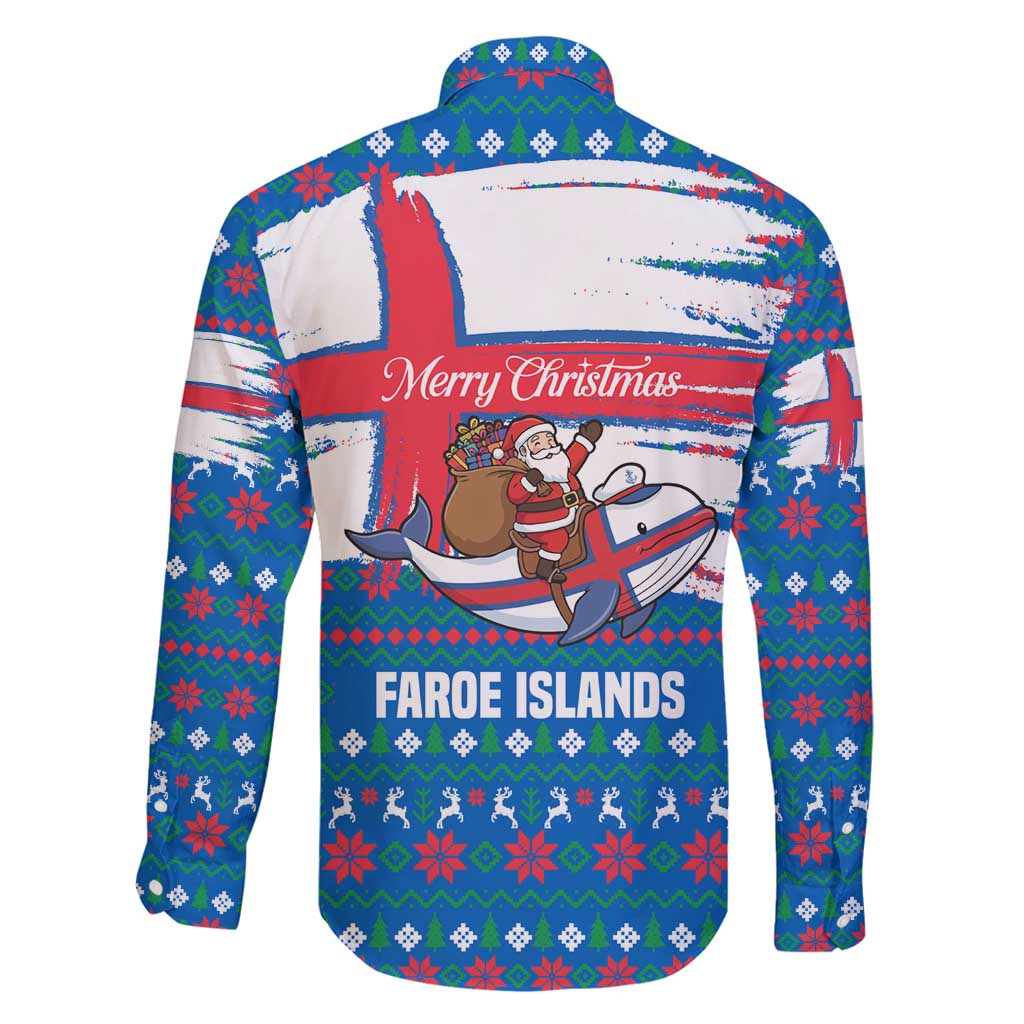 Faroe Islands Christmas Family Matching Mermaid Dress and Hawaiian Shirt with Santa Riding Whale Faroe Flag and Blue Nordic Winter Pattern Design - Wonder Print Shop