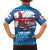 Faroe Islands Christmas Family Matching Off The Shoulder Long Sleeve Dress and Hawaiian Shirt with Santa Riding Whale Faroe Flag and Blue Nordic Winter Pattern Design - Wonder Print Shop