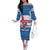 Faroe Islands Christmas Family Matching Off The Shoulder Long Sleeve Dress and Hawaiian Shirt with Santa Riding Whale Faroe Flag and Blue Nordic Winter Pattern Design - Wonder Print Shop