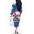 Faroe Islands Christmas Family Matching Off The Shoulder Long Sleeve Dress and Hawaiian Shirt with Santa Riding Whale Faroe Flag and Blue Nordic Winter Pattern Design - Wonder Print Shop